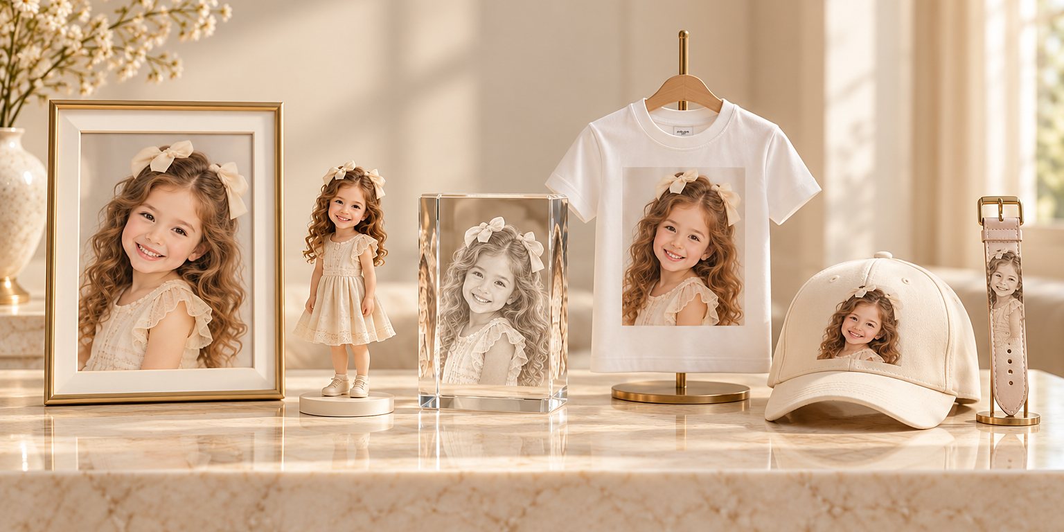 The finished keepsakes lined up on a marble counter